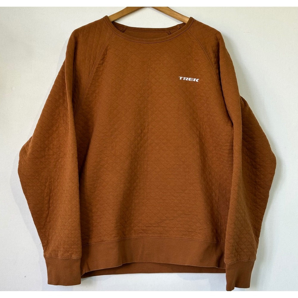 Trek Quilted Crewneck Sweatshirt Raglan Pullover Mens XL Brown Excellent